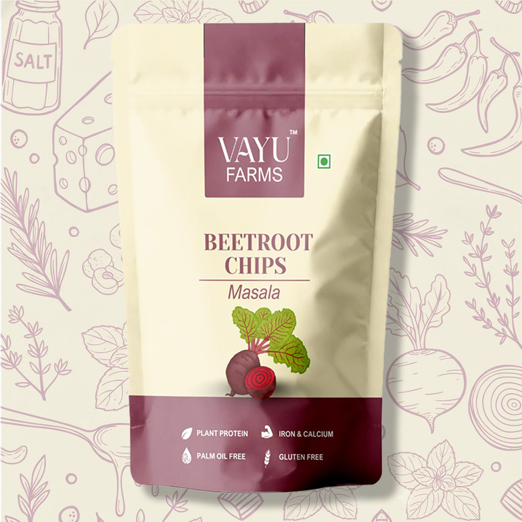 Vayu Farms Masala Beetroot Chips in a 95g standing pouch
