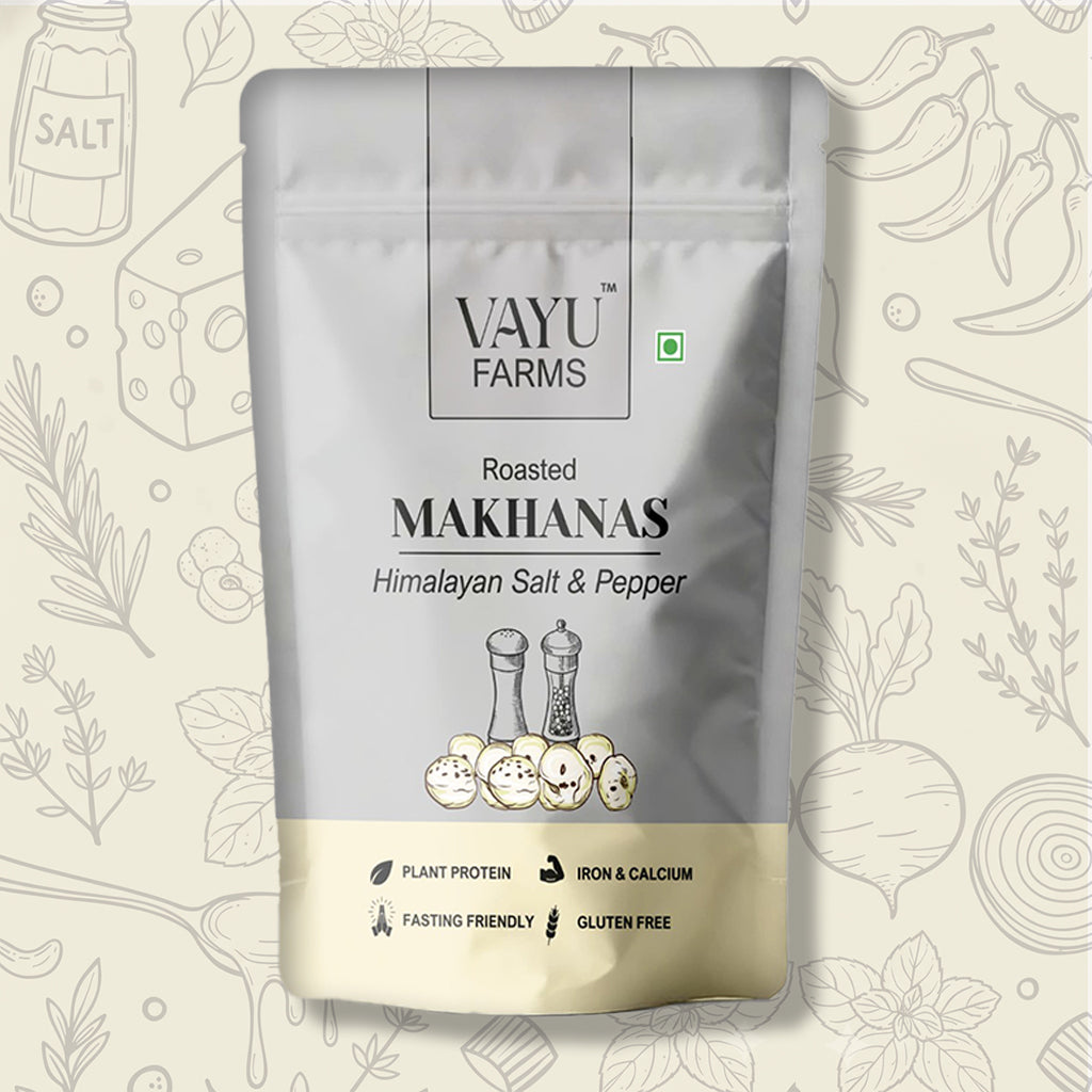 Vayu Farms Himalayan Salt and Pepper Makhana in a 45g standing pouch