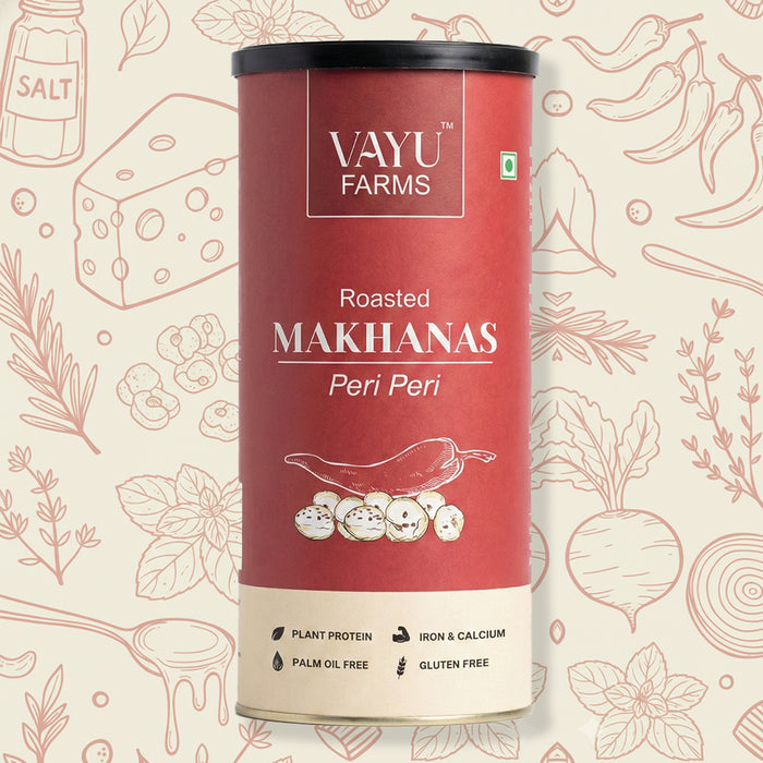 Vayu Farms Peri Peri Makhana 70g can, front