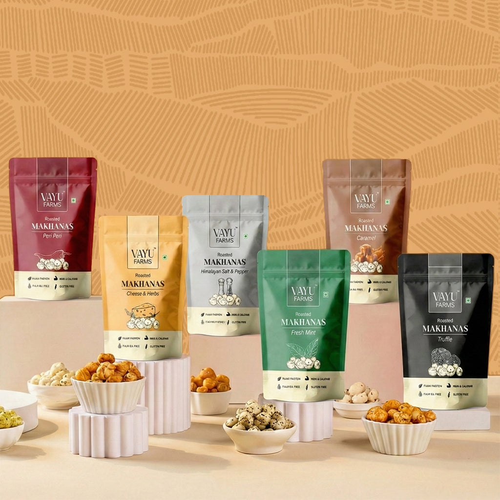 Vayu Farms Makhana Essentials Box with all roasted makhana flavour pouches