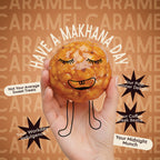 Caramel makhana pouch on a warm background by Vayu Farms