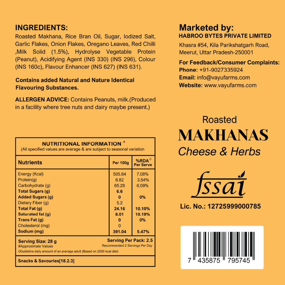 Vayu Farms cheese herbs makhana 70g premium can packaging