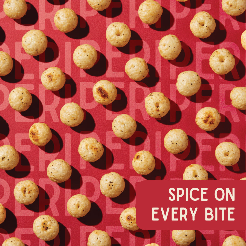 Close-up of peri peri flavoured roasted lotus seeds by Vayu Farms