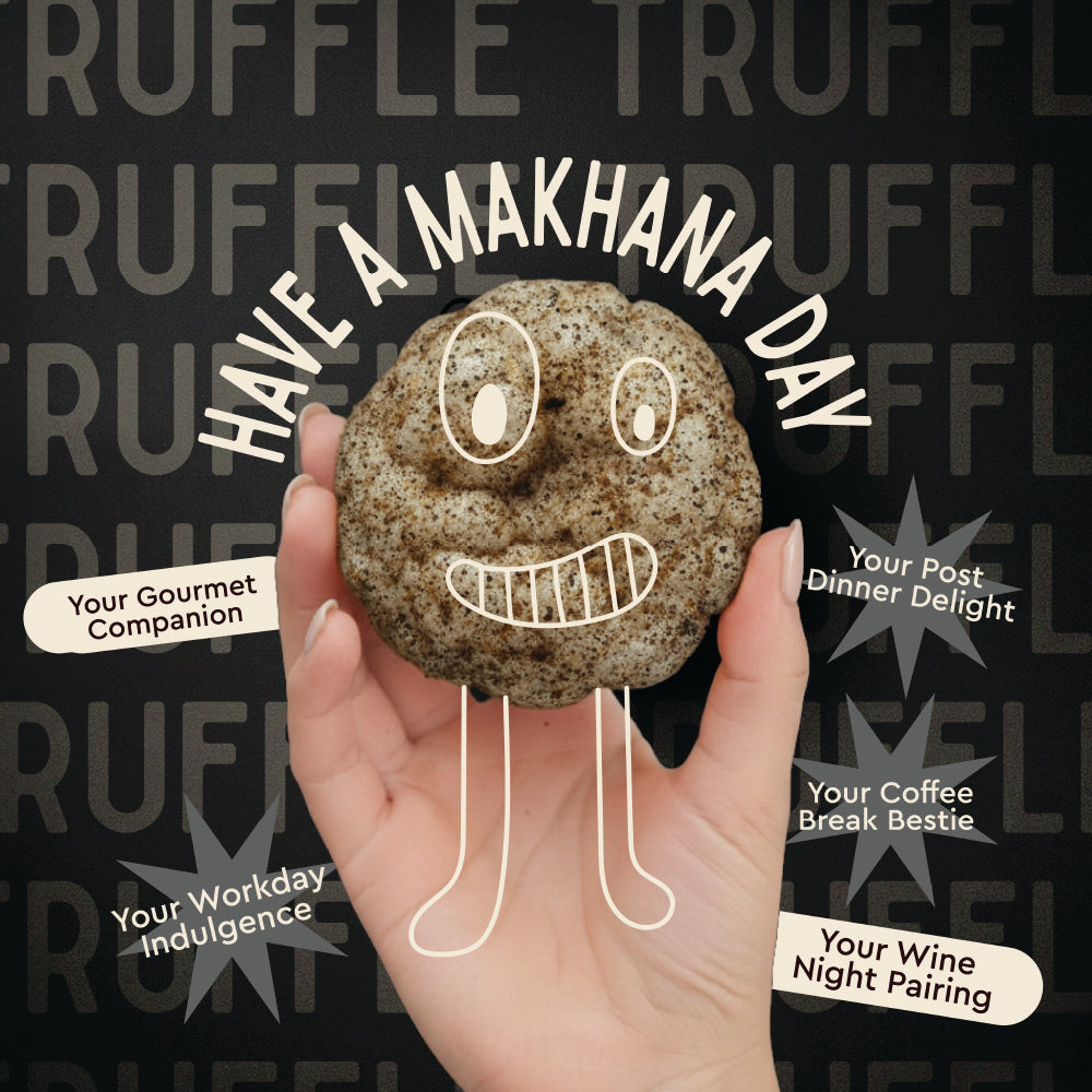 Truffle makhana pouch on an elegant background by Vayu Farms