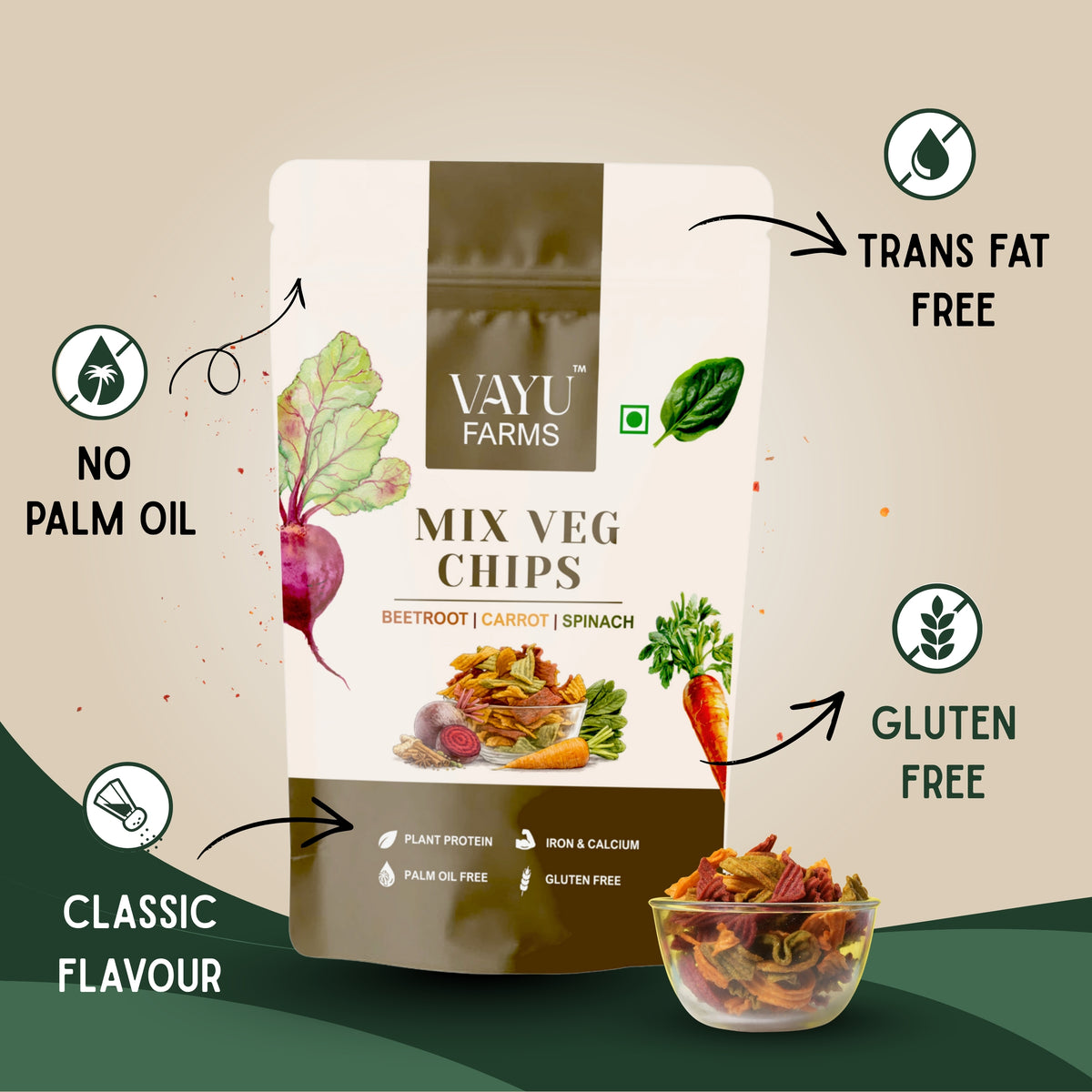 Mixed Vegetable Chips (Beetroot, Carrot and Spinach) - 95g