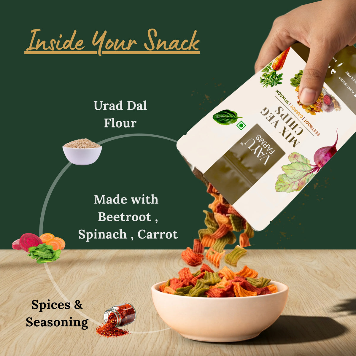 Mixed Vegetable Chips (Beetroot, Carrot and Spinach) - 95g